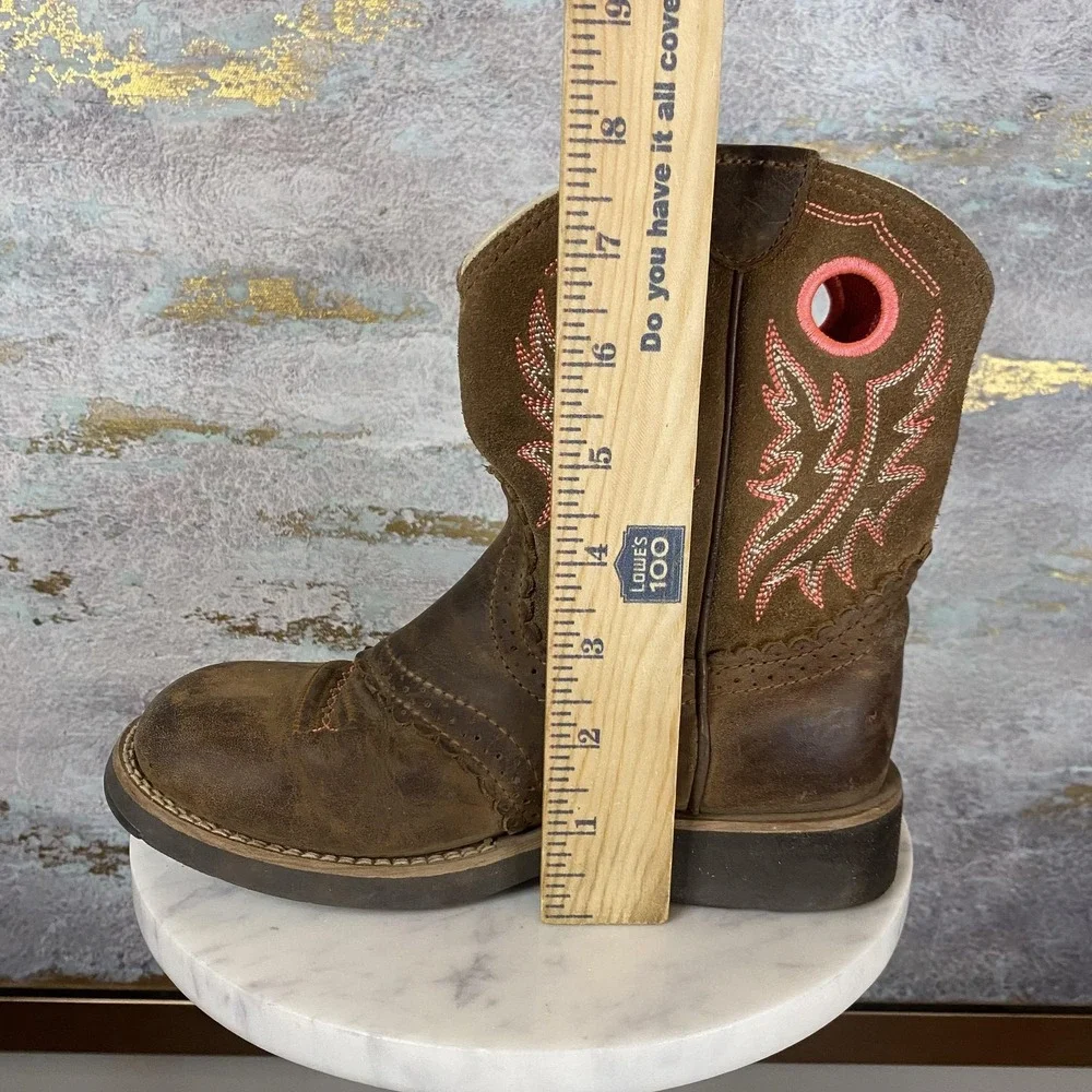 Ariat Boots Fatbaby Girls Size 2 Brown Leather Western Cowboy Pull On